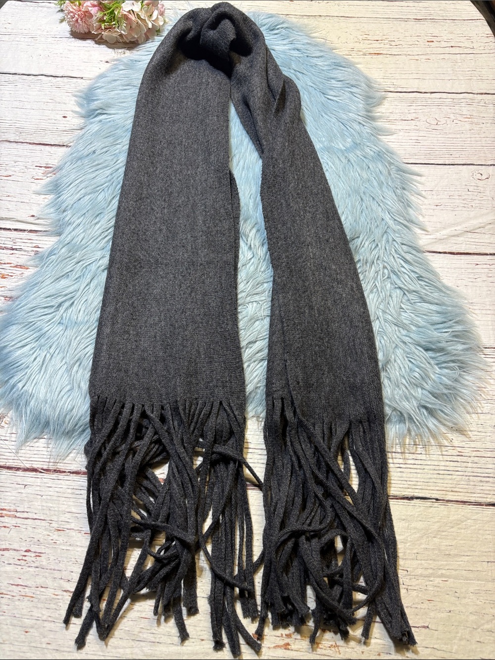 Lucky Brand Grey Fringe Winter Scarf